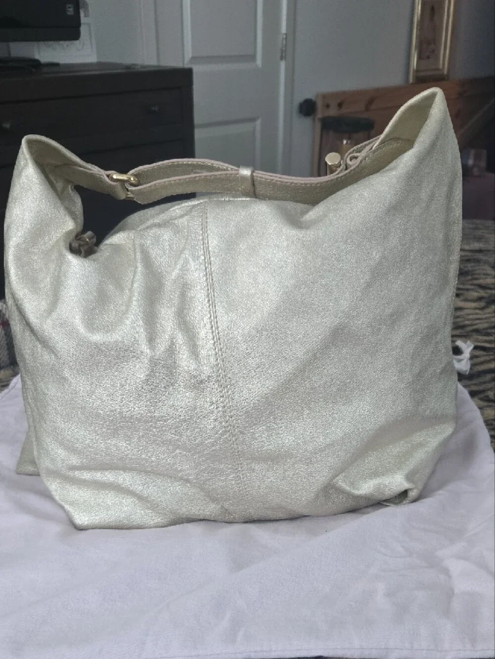 Authentic Jimmy Choo Metallic Gold Leather Hobo Bag